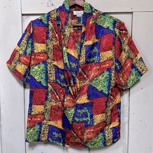 Vintage 90s Impressions of California colorful square abstract shawl collar